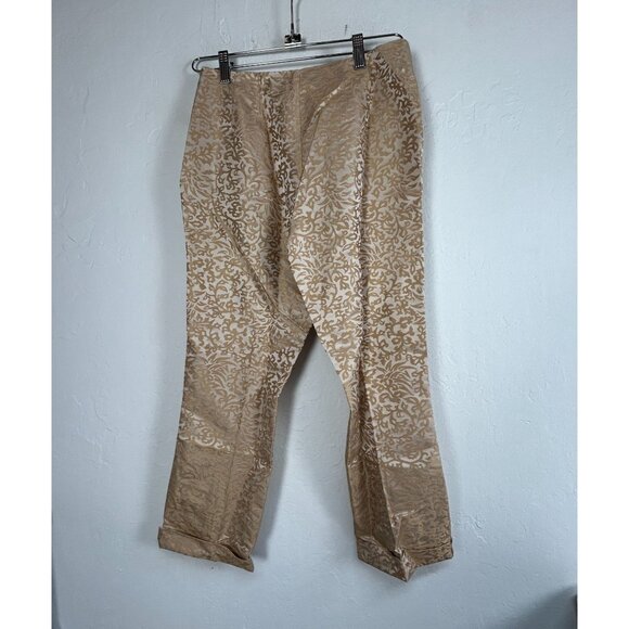 Sigrid Olsen Collection Womens Ivory Gold Jacquard Cropped Pants Formal Wear - Picture 2 of 8